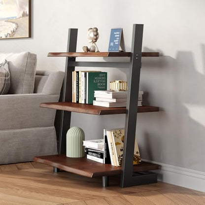 IBF 3-Tier Solid Wood Ladder Bookshelf with Natural Live Edge - size: 3-Tier