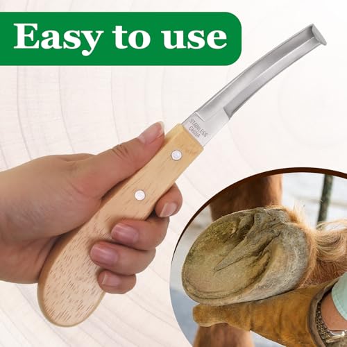 Hoof Knife Double Edge with Wooden Ergonomic Handle Hoof Trimmer Farrier Tool for Horses, Cows & Farm Livestock