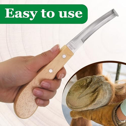 Hoof Knife Double Edge with Wooden Ergonomic Handle Hoof Trimmer Farrier Tool for Horses, Cows & Farm Livestock