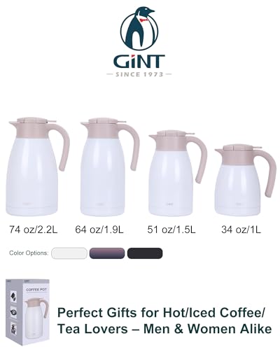 GiNT 1L / 34Oz Thermal Coffee Carafe, Insulated Stainless Steel Coffee Carafes for Keeping Hot/Double Walled Vacuum Thermal Carafe (White) - color: White, size: 34 Ounces