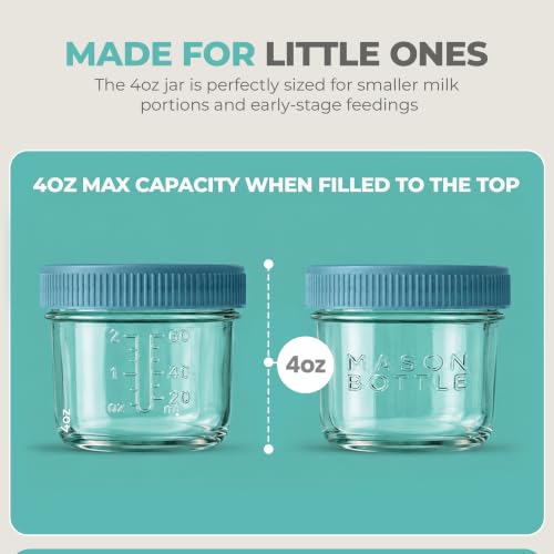 Mason Bottle Glass Breastmilk Storage Jars with Airtight Lids, 4oz,12-Pack - size: 4oz Jar Set (12 Pack)