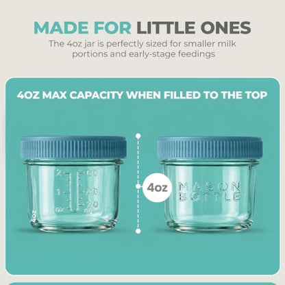 Mason Bottle Glass Breastmilk Storage Jars with Airtight Lids, 4oz,12-Pack - size: 4oz Jar Set (12 Pack)