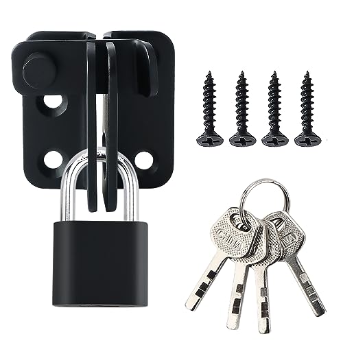 Alise Flip Latch Gate Latch Set with A Padlock,Barn Door Lock,Black,S Size | Stainless Steel Door Lock Latches for Shed Barn Wooden Fence Chicken Dog Cage Window Cabinet Backyard Garage - color: Matte Black, size: Small Size
