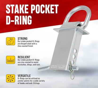 Mytee Products 4 Pack 5/8 Inch Stake Pocket D Rings, 18000 lbs | Zinc Coated Heavy Duty Adjustable Trailer Stake Pocket Tie Down Utility for Flatbed Trucks & Trailer w/Hitch Pin, 4 Holes - color: Silver, size: 4 - Pack