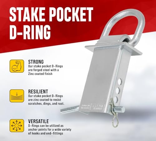 Mytee Products 6 Pack 5/8 Inch Stake Pocket D Rings, 18000 lbs | Zinc Coated Heavy Duty Adjustable Trailer Stake Pocket Tie Down Utility for Flatbed Trucks & Trailer w/Hitch Pin, 4 Holes - color: Silver, size: 6 - Pack