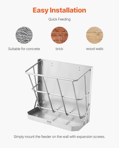 VEVOR Wall Mounted Hay Rack, 18.5 Gallon Livestock Feeder with 2.5 Gallon Feed Tray, 2 in 1 Hay and Grain Feeder, Feeds up to 5 Goats, Heavy-Duty Galvanized Steel Goat Feeders for Farm Sheep Horses - size: 21 Gal (18.5 +2.5Gal )