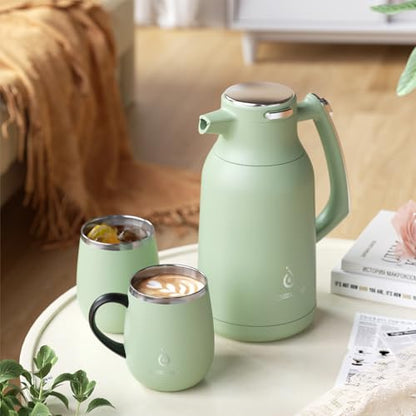 IDEUS Thermal Coffee Carafe 68oz, Beverage Dispenser Avocado | Stainless Steel Double Wall Vacuum Insulation Creamer Pitcher Water Jug Coffee Server, Coffee Carafe for Keeping Hot and Cold - color: Avocado, size: 68 Ounces