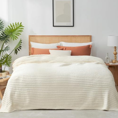 Snuggle Sac Queen Size Blanket for Bed, Soft Luxurious Bedding Blankets, Large Fuzzy Plush Microfiber Blankets, Cream, 90x90 inches - color: Cream, size: Queen(90"x 90")