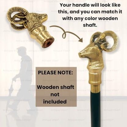 Walking Stick Handles Replacement with Brass Collar Ring Pet Handle for Wood Canes Costume Prop Casual Unisex Gift