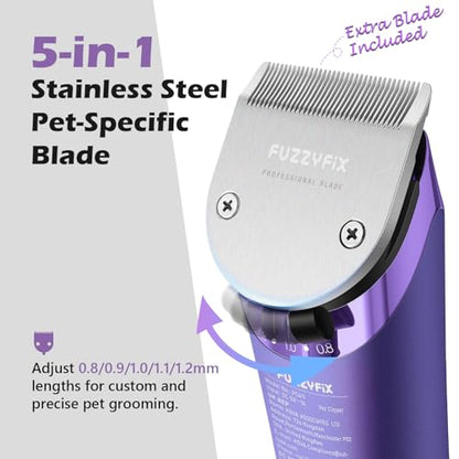 Professional Dog Grooming Clipper with 5-in-1 Replacement Blade - color: Purple
