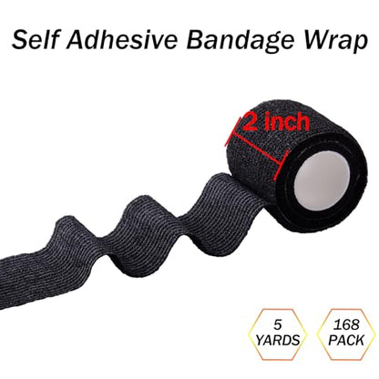 BQTQ 168 Rolls Elastic Adhesive Tape 2 Inch Self Adherent Bandages(Black) - size: 2 Inch