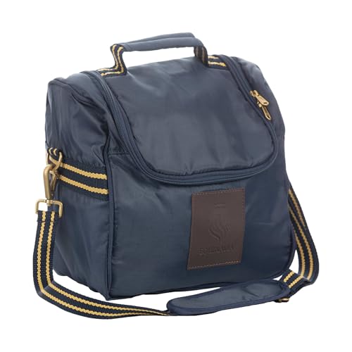 Equinavia Darby Zip Top Equestrian Horse Grooming Bag with Shoulder Strap | 6.5" x 11" x 13" - color: Navy/Gold