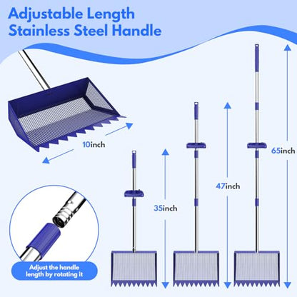 Chicken Poop Scooper Rake 2-in-1,304 Stainless Steel Shovel Head, Chicken Litter Scoop with Handle for Chicken Coop for Sand, Pet Waste Cleaning, Litter Sifting Shovel (35 to 65") (Blue, 10inch) - color: Blue