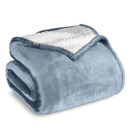 Bare Home Sherpa Fleece Blanket (Throw, Dusty Blue) - color: 14 - Dusty Blue, size: Throw/Travel