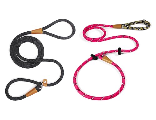 lynxking Dog Leash 1/2in x 5ft Slip Lead Black and 1/2in x 6ft Slip Lead Reflective Pink,2 Pack