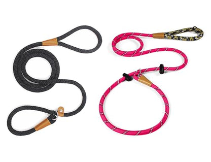 lynxking Dog Leash 1/2in x 5ft Slip Lead Black and 1/2in x 6ft Slip Lead Reflective Pink,2 Pack