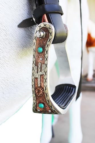 CHALLENGER Western Cactus Turquoise Stone Engraved Barrel Racing Aluminum Saddle Show Stirrups 51254
