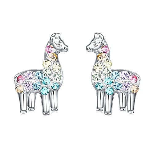 Cat Dinosaur Dragon Horse Stud Earrings for Women,Animal Wolf Sloth Fox LLama Butterfly Earrings Gifts Jewelry - color: Stud Llama
