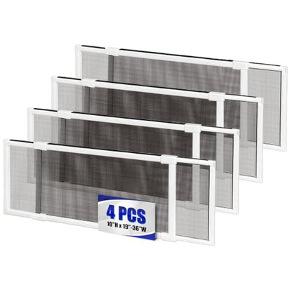 4 Pack Expandable Window Screen, 2 Way Adjustable Sliding Window Screen, Horizontal (10" H x 19" - 36" W), Horizontal and Vertical Adjustable, Replacement Screen for Window, Window Screens Mesh - size: 10"H x 19"-36"W