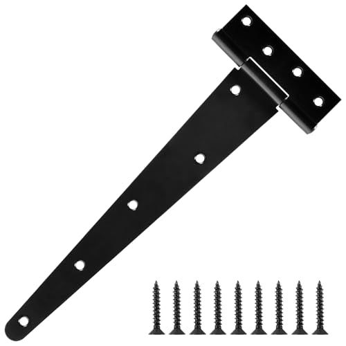 TDCHINGES T Strap Black Gate Door Hinges 12 Inch for Barn Shed 2.5mm 2 Pack - size: 2Pack-12inch