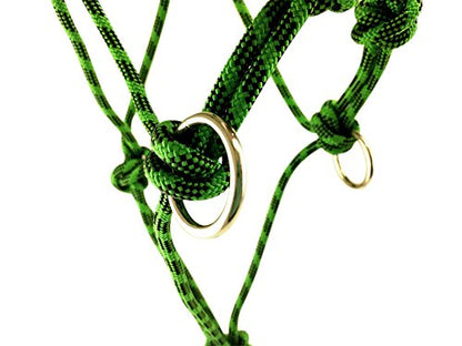 Southwestern Equine Side Pull Rope Halters with Nickle Plated Rings - color: Green/Black