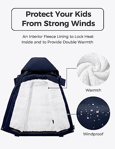 wantdo Boys' 3-in-1 Ski Jacket Fleece-Lined Winter Coat Hooded Raincoat - color: Navy, size: 8