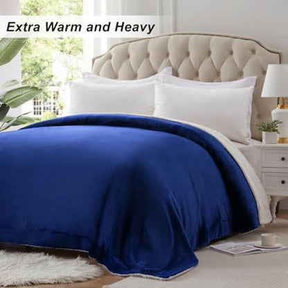 KAWAHOME Sherpa Fleece Queen Size Blanket for Bed, Extra Warm Heavy Thick - color: Navy Blue, size: Queen ( 90" X 90" )