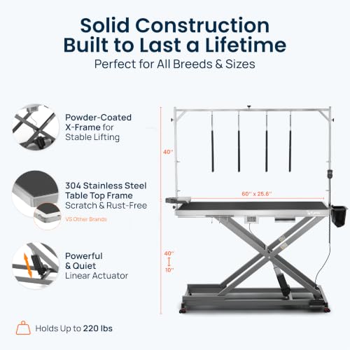 KANIS Professional Electric Dog Grooming Table - Heavy Duty - color: GREY, size: 60"