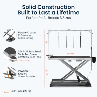 KANIS Professional Electric Dog Grooming Table - Heavy Duty - color: GREY, size: 60"