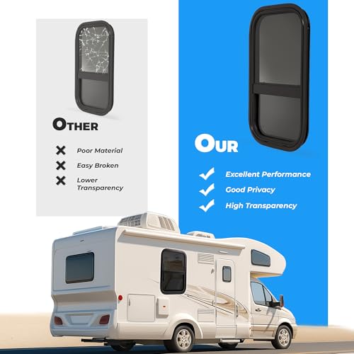 HECASA Universal RV Window 14" W x 22" H W/Trim Ring & Mesh Screen Vertical | Sliding Camper Teardrop Side Replacement Tinted Tempered Glass Aluminium Plastic - size: 14" W x 22" H