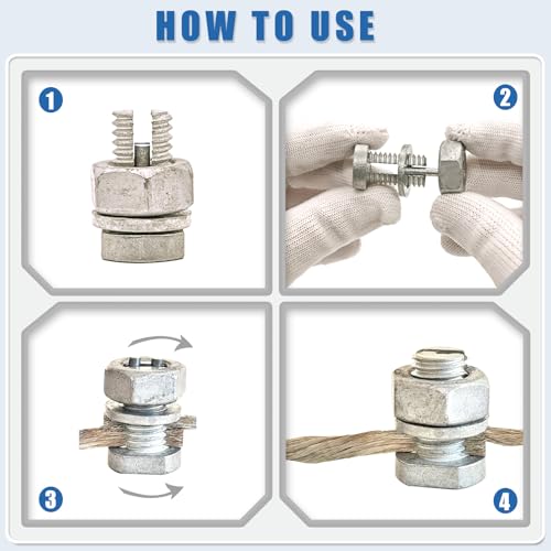 Split Bolts Electrical Fence Connector, 12PCS Wire Join Clamp Split Bolt Wire Connector for Electric Fence Wire, High Tensile Wire, Polywire, Jumper & Underground Cable (Hex Nut for Tight Grip)