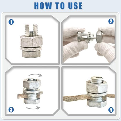 Split Bolts Electrical Fence Connector, 12PCS Wire Join Clamp Split Bolt Wire Connector for Electric Fence Wire, High Tensile Wire, Polywire, Jumper & Underground Cable (Hex Nut for Tight Grip)