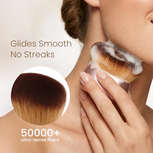 Streak-Free Kabuki Self Tanner Brush, Large Body Makeup Brush,Soft Dense Body Brus h for Self Tanner, Vegan Tanning Brush for Self Tan, Even Coverage, Ideal for Mousse, Lotion & Bronzing Foam, Pink - color: Pink
