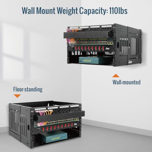 Tecmojo 6U Wall Mount Network Rack, 19" Open Frame Patch Panel Bracket with Adjustable Depth 9.7-15.9 in, Fits Shallow IT Equipments, 110 lbs Capacity, EIA-310 Compliant - size: 6U