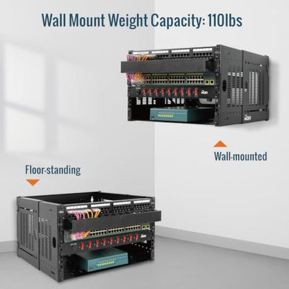 Tecmojo 6U Wall Mount Network Rack, 19" Open Frame Patch Panel Bracket with Adjustable Depth 9.7-15.9 in, Fits Shallow IT Equipments, 110 lbs Capacity, EIA-310 Compliant - size: 6U