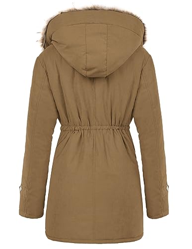 GRACE KARIN Women's Winter Coats Fleece Parkas Anoraks Hooded Military Jacket Coats - color: Camel, size: Medium