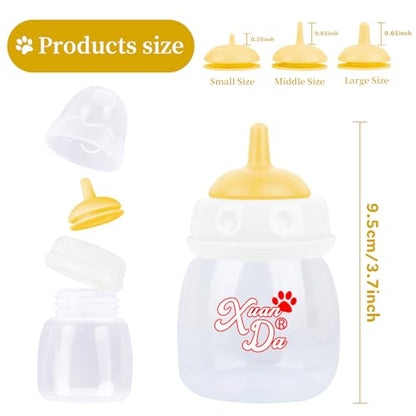 Pet Feeding Bottle,3 Pack 60ml Nursing Bottle, 3 Sizes Nipples with Ventilation Valve Resistant Tearing Perfect for Puppies, Kittens, Small Wildlife(Yellow) - color: yellow