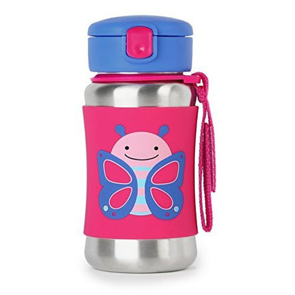 Skip Hop Toddler Sippy Cup - Zoo Stainless Steel Straw Bottle, Butterfly, 3.50" x 3.50" x 6.00" - color: Butterfly