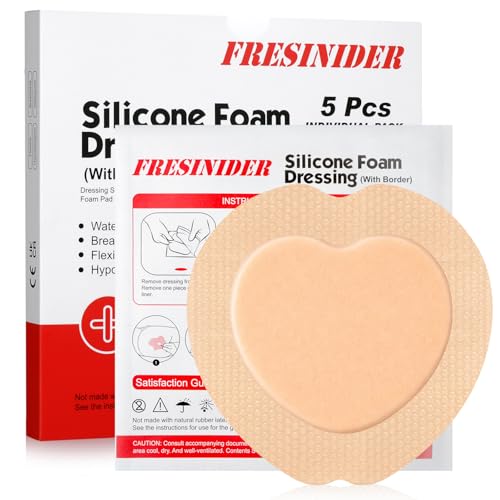 FRESINIDER 7"x7" (Pack of 5) Wound Silicone Sacral Foam Dressing - Sacrum Foam Adhesive with Border - Waterproof Absorbent Breathable Bed Sore Pressure Pads - color: 7" X 7" , 5 Pack