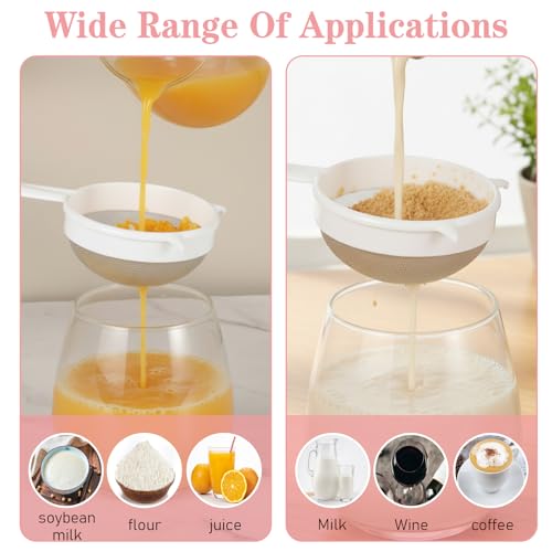 Plastic Mesh Strainer Set,4 Pcs Kefir Strainer Set Fine Sieve with Handle Plastic Non-Metal Sieve with Fine Mesh for Juice Yogurt Coffee Honey Milk Nut Milk with Handle