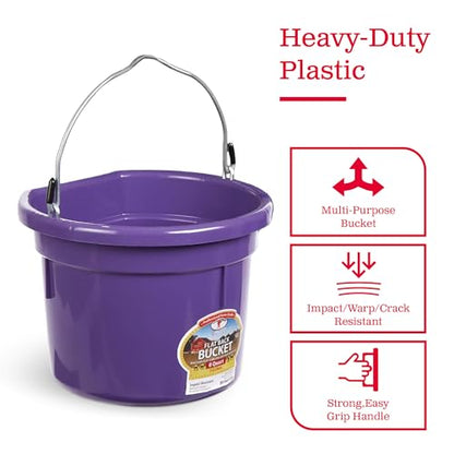 Little Giant P8FBPURPLE 2 Gallon All Purpose Heavy Duty Farm Flat Back Plastic Buckets for Supplies, Toys, Laundry, and Water, Purple, (4 Pack)