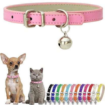 Puppy Collar with Bells, PU Leather Male Cat Collar with Bells Pink, XS - color: Pink, size: XS (8-10.5 inches)