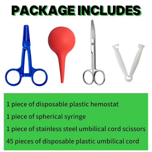 48PCS Animal Birth Kit for Safe Delivery | Includes Curved Scissors, Umbilical Clamps & Hemostat | Essential for Puppies, Kittens, Lambs, Piglets, Calves | Disposable & Sterilized for Farm & Home Use