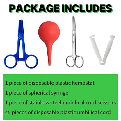 48PCS Animal Birth Kit for Safe Delivery | Includes Curved Scissors, Umbilical Clamps & Hemostat | Essential for Puppies, Kittens, Lambs, Piglets, Calves | Disposable & Sterilized for Farm & Home Use