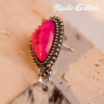 Montana West Rustic Couture's Western Concho Dangle Drop Earrings for Women - color: O-Hot Pink