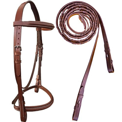 Majestic Ally Padded Raised English Bridle, Premium Leather, Matching Laced Reins - color: Chestnut, size: Full