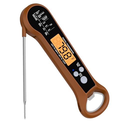 Instant Read Meat Thermometer for Grill and BBQ, Fast Accuracy Digital Food Thermometer with Backlight&Waterproof for Cooking,Baking,Fish,Liquids,Lamb,Chicken (Brown) - color: brown