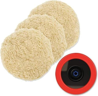 SPTA Wool Polishing Pads, 8"(200mm) 100% Natural Wool Buffing Pad with Hook & Loop Backing 4pcs Set Come with 5/8-11 Thread Backing Plate for Car Polishing, Buffing and Cutting - size: 8inch (200mm) Sets