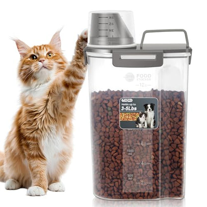 Dog Cat Food Storage Container with Cup (Dark Olive, 2.5L) - color: Dark Olive, size: 2.5L