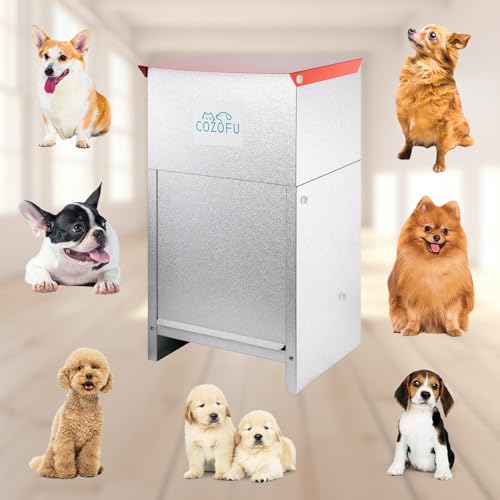 Dog Feeder Galvanized Metal Pet Food Auto Gravity Dispenser Dog 50lb - color: Deep Red(Feeder)